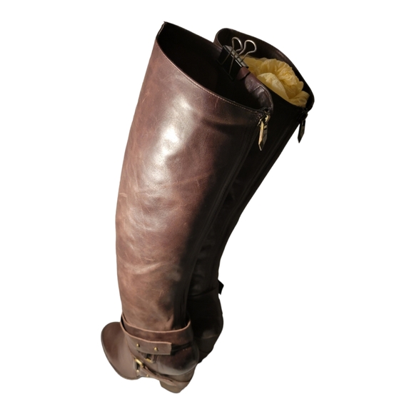 Fergie Varsity Riding Boots Womens Size 8 M Brown Leather Buckles Knee High - Picture 5 of 7